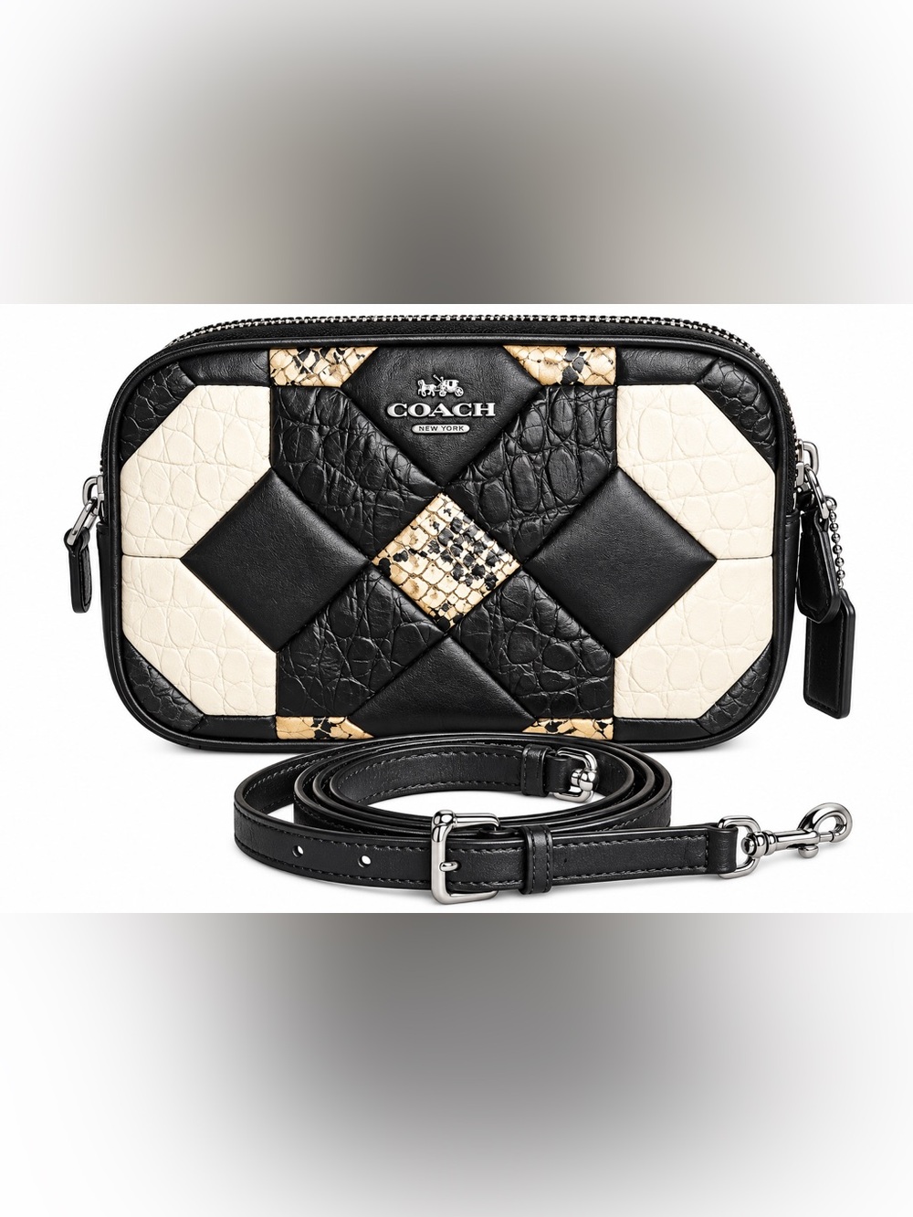 Coach Canyon Quilt Exotic Embossed Leather Patchwork Clutch Crossbody